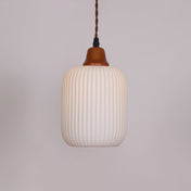 Suspension en céramique rustique avec accent en chêne pour salle à manger ou luminaire de plafond de cuisine style