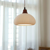 Suspension en céramique rustique avec accent en chêne pour salle à manger ou luminaire de plafond de cuisine style