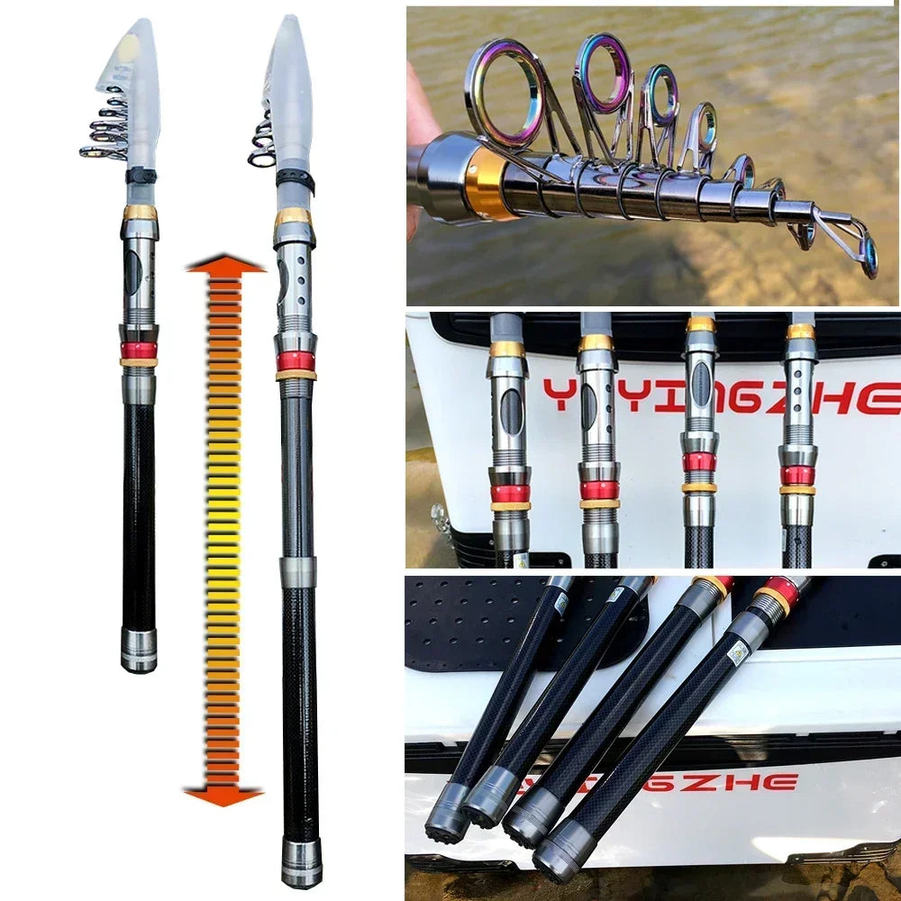 Spinning Fishing Rod and Reel Combo 1.8-3.6m Carbon Fiber Sea Pole and 5.2:1 Gear Ratio Metal Spool with Line Kits for Bass Carp 3