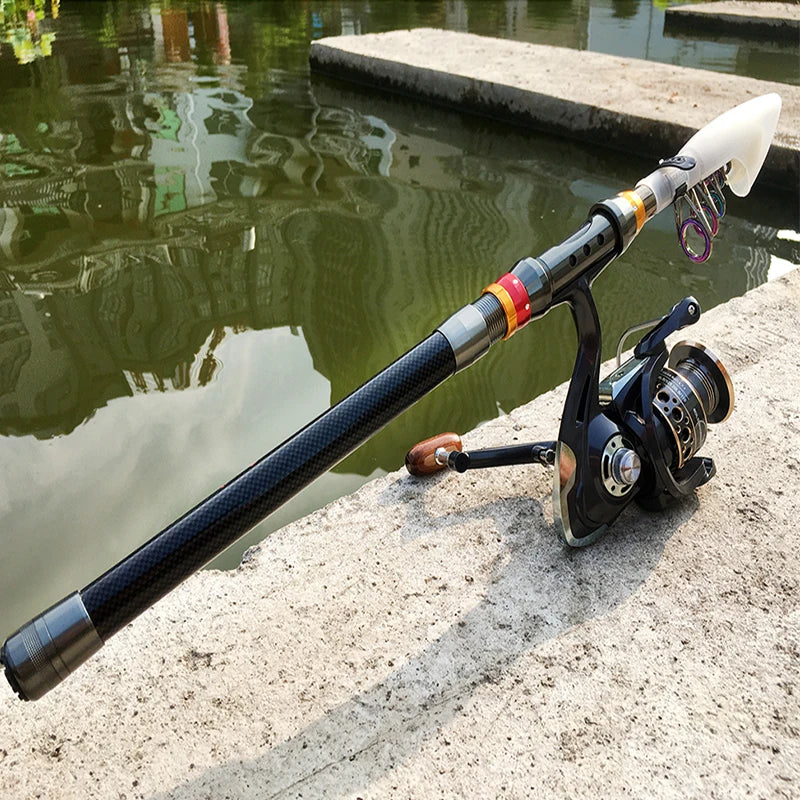 Spinning Fishing Rod and Reel Combo 1.8-3.6m Carbon Fiber Sea Pole and 5.2:1 Gear Ratio Metal Spool with Line Kits for Bass Carp 4