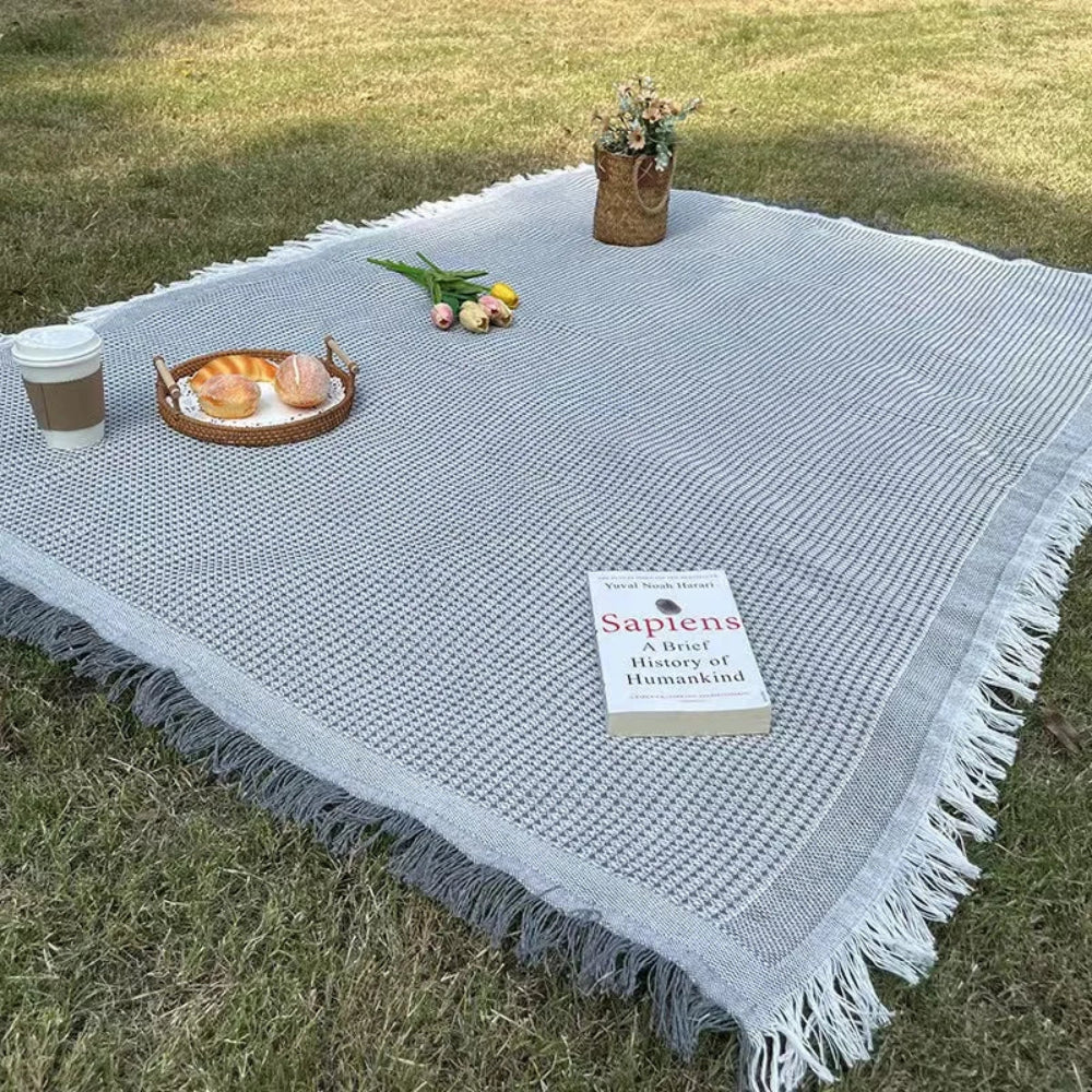 Manta de Piquenique AsteriWeave com Tasséis Decorativos para Uso Exterior, Leve