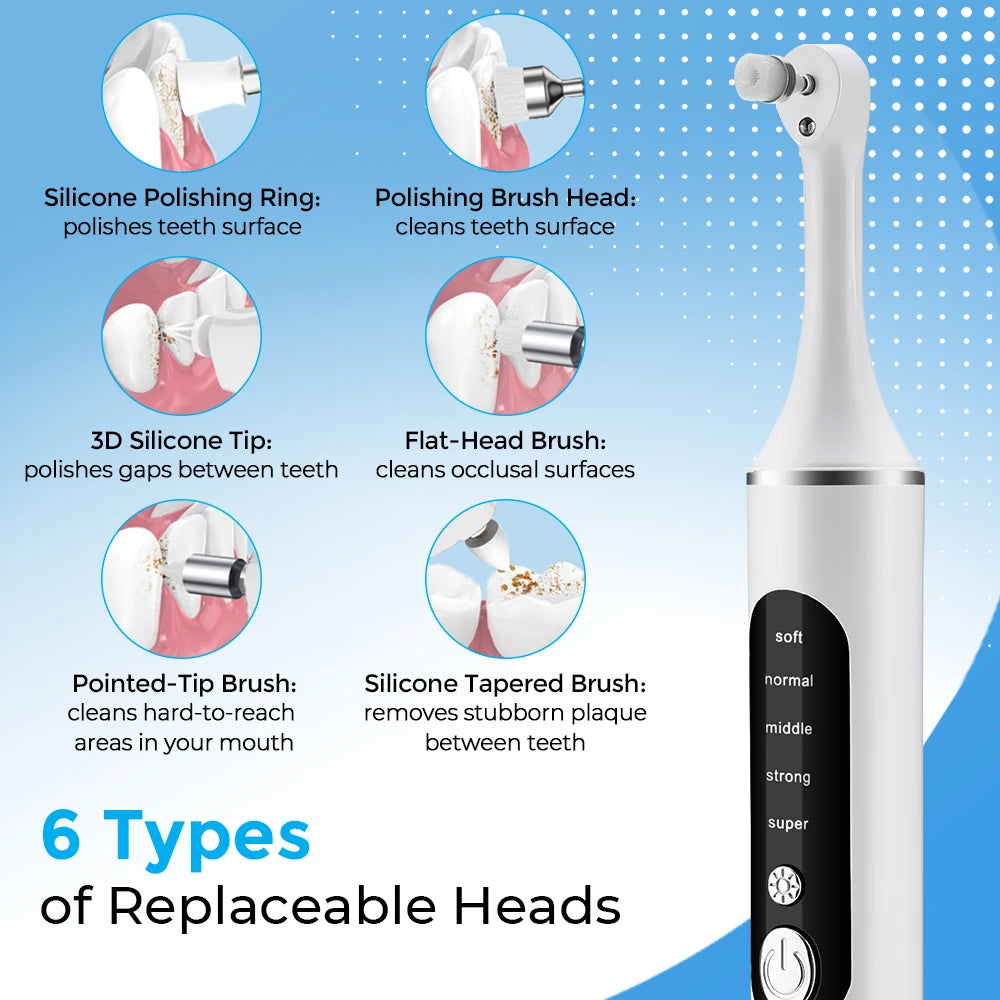 Tooth Polisher Rechargeable Teeth Polisher With 6 Brush Heads Tooth Whitening Kit For Cleaning Polishing Teeth Whitening Plaque 0