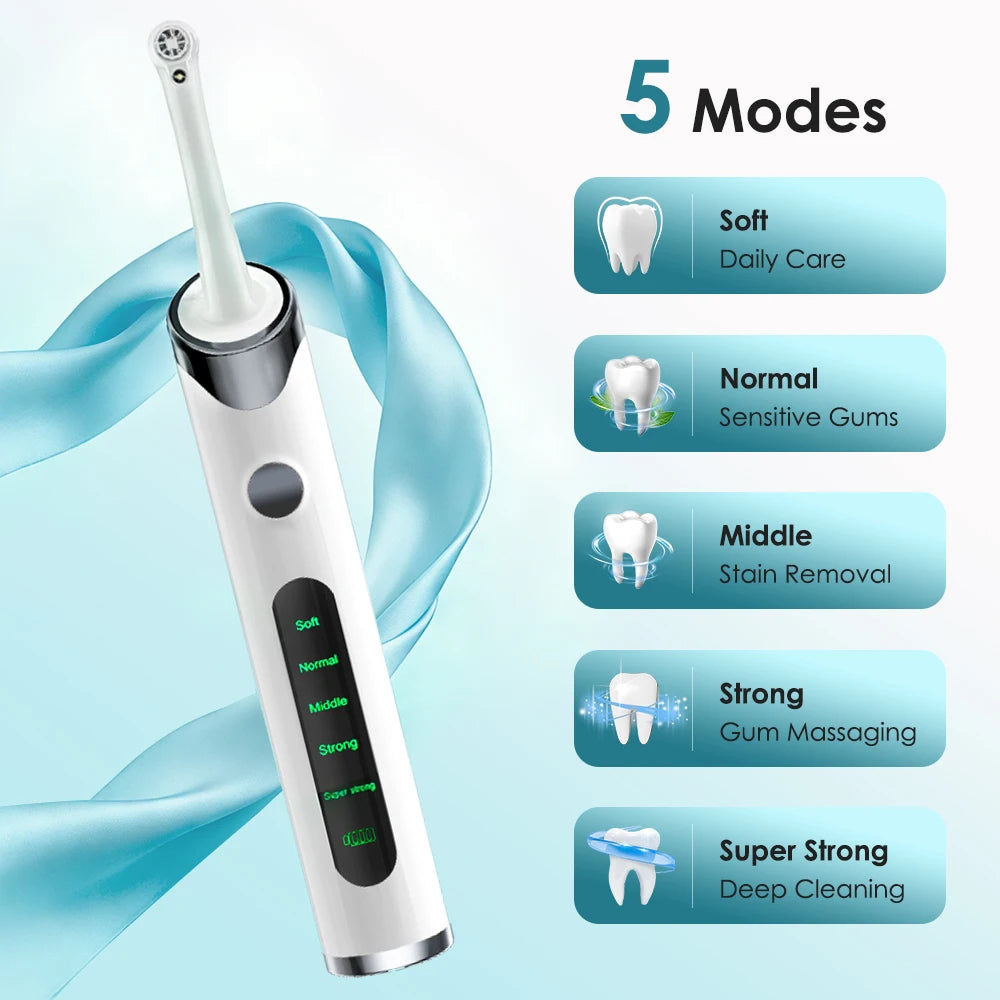 Tooth Polisher Rechargeable Teeth Polisher With 6 Brush Heads Tooth Whitening Kit For Cleaning Polishing Teeth Whitening Plaque 5