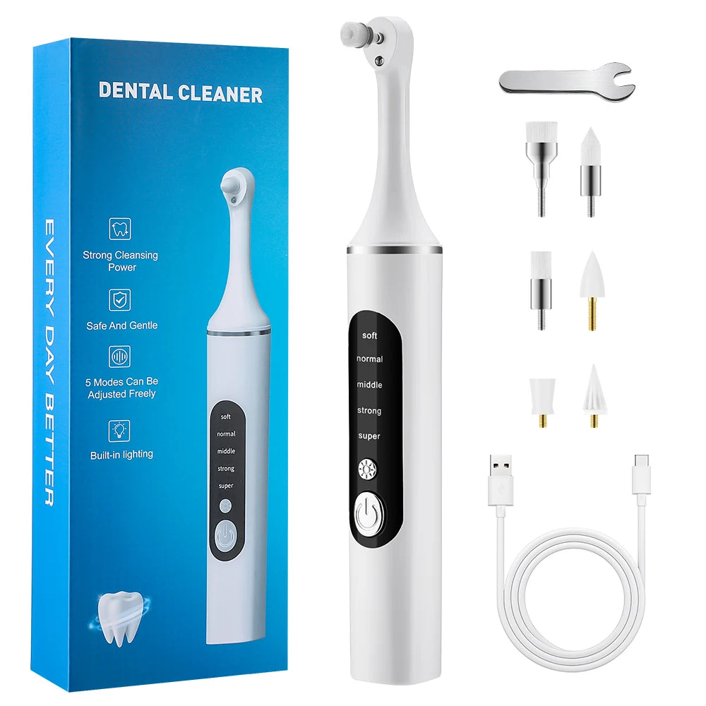 Tooth Polisher Rechargeable Teeth Polisher With 6 Brush Heads Tooth Whitening Kit For Cleaning Polishing Teeth Whitening Plaque 7