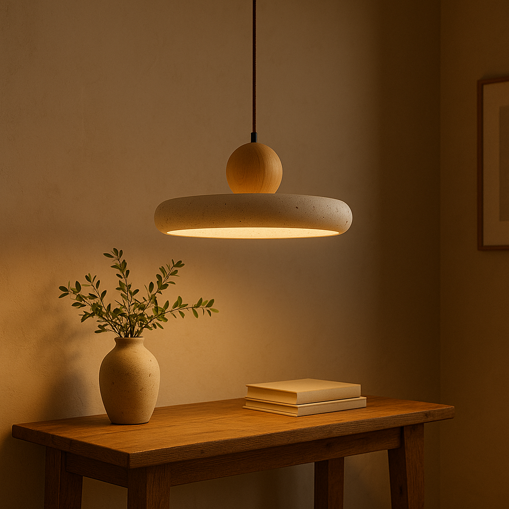 Travertine and Wood Scandinavian Pendant Light for Kitchen and Dining 2