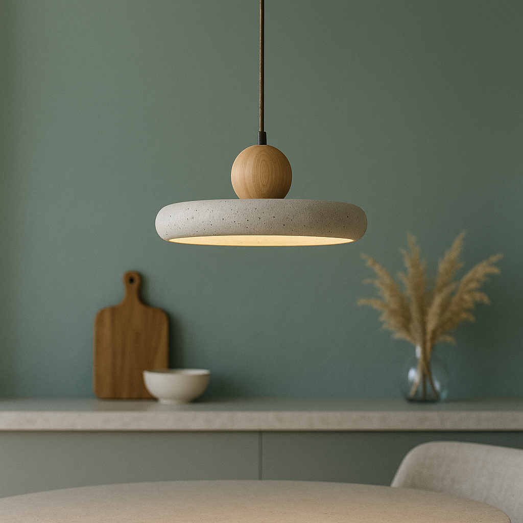 Travertine and Wood Scandinavian Pendant Light for Kitchen and Dining 6