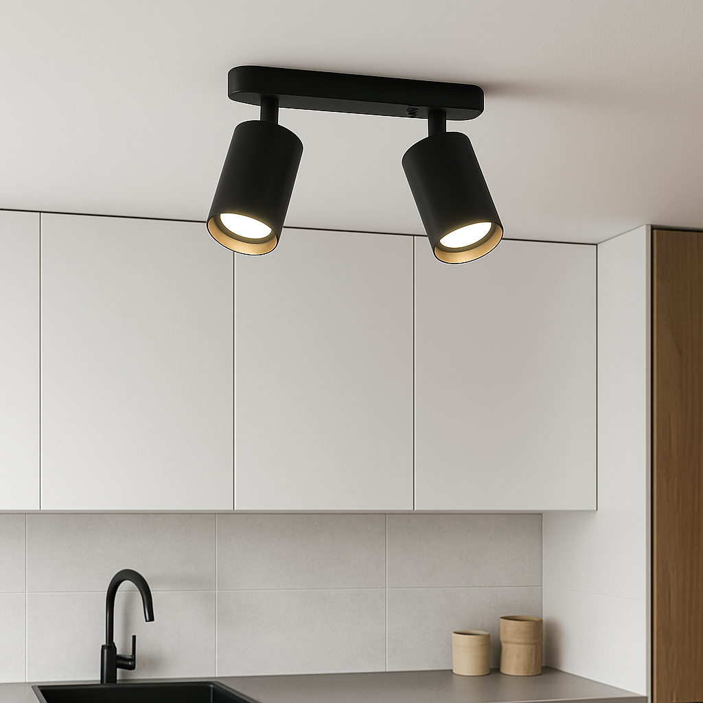 LumaPulse roterende loftslampe med justerbar to-hovedet spotlight til fleksibel moderne belysning