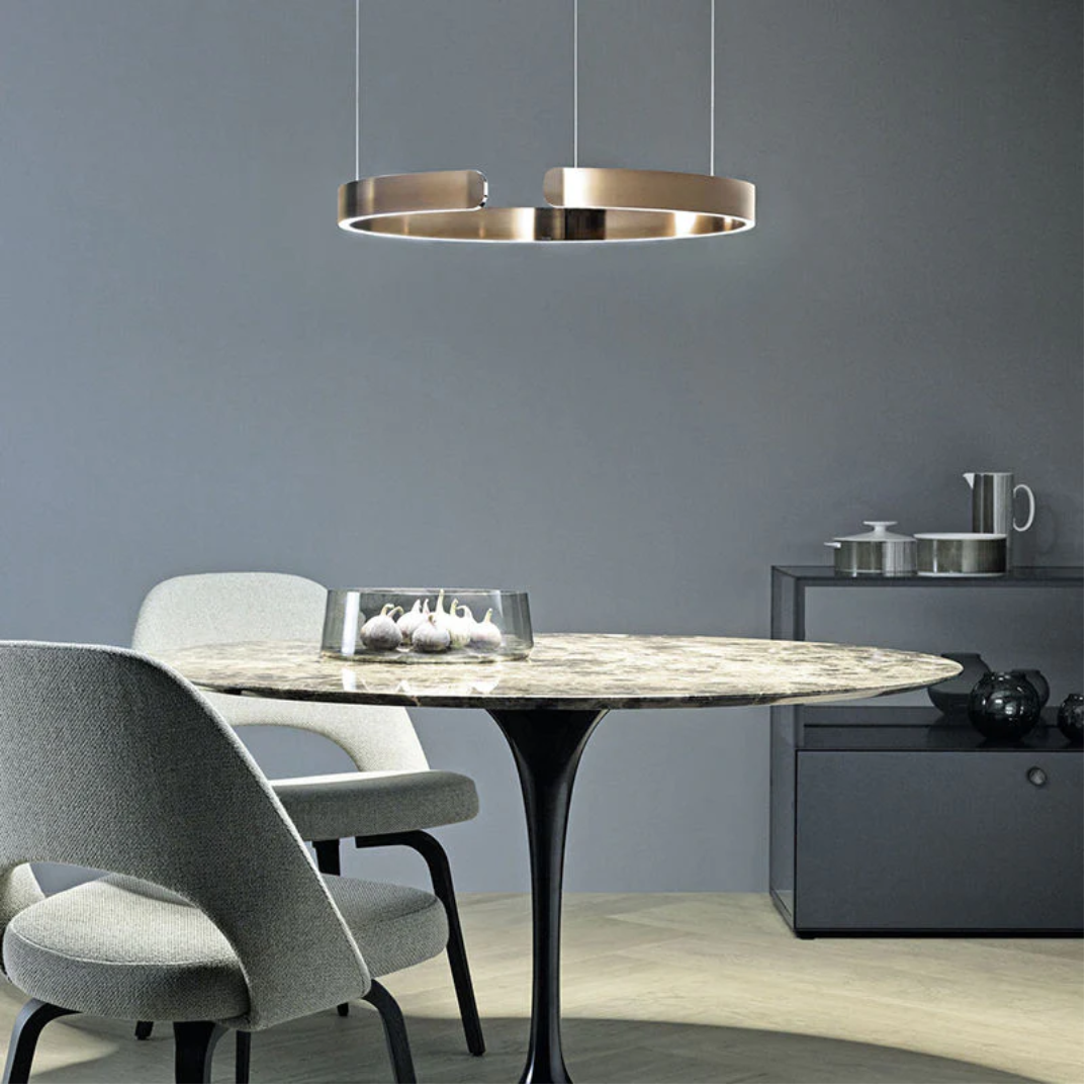 Lampada a sospensione LED circolare per soggiorno moderno con design ad anello minimalista per interni domestici contemporanei