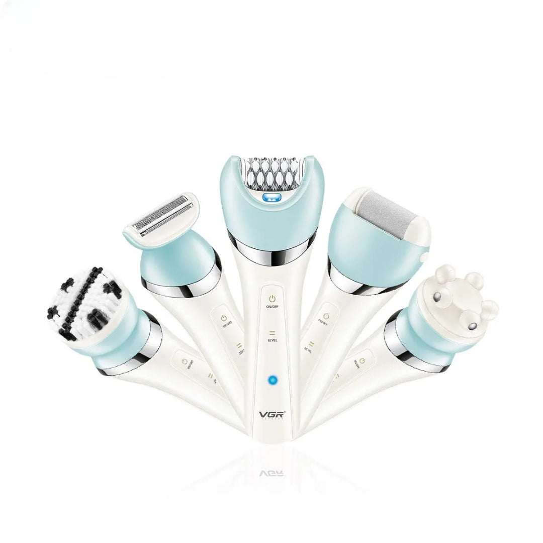 NovaLux 5-i-1 elektrisk epilator til kvinder, benskraber og kropshårfjerner, bikinitrimmer, ansigtsrensningsmassage