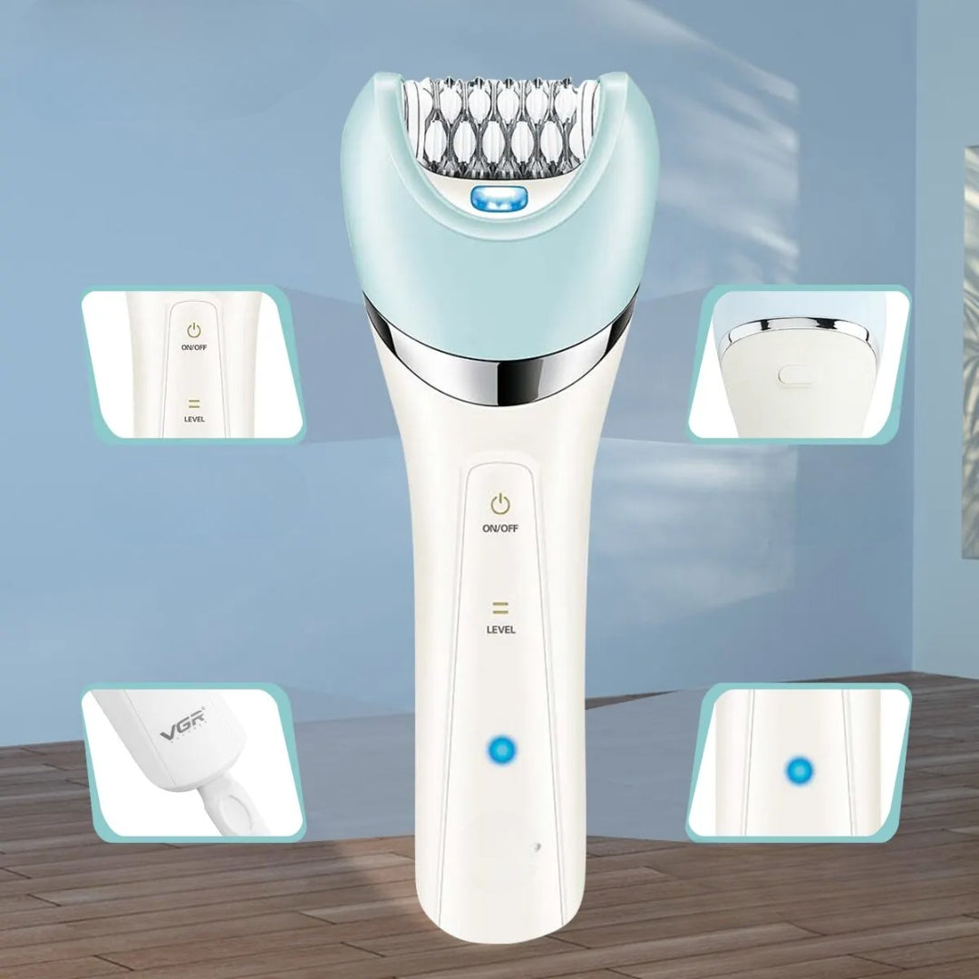 NovaLux 5-i-1 elektrisk epilator til kvinder, benskraber og kropshårfjerner, bikinitrimmer, ansigtsrensningsmassage