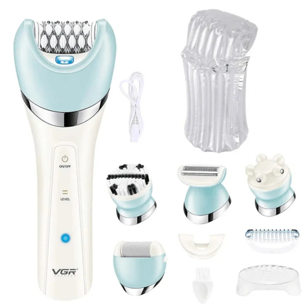 VGR Epilator 5 In 1 Electri Women Epilator Female Shaver Leg Body Hair Remover Lady Bikini Trimmer Facial Cleaning Massage V-703 6