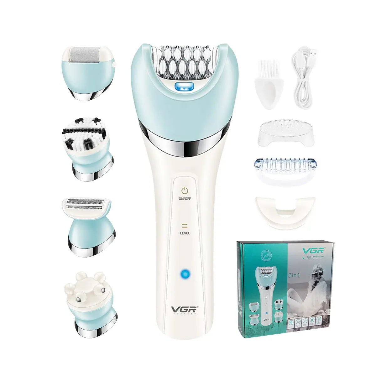 VGR Epilator 5 In 1 Electri Women Epilator Female Shaver Leg Body Hair Remover Lady Bikini Trimmer Facial Cleaning Massage V-703 7