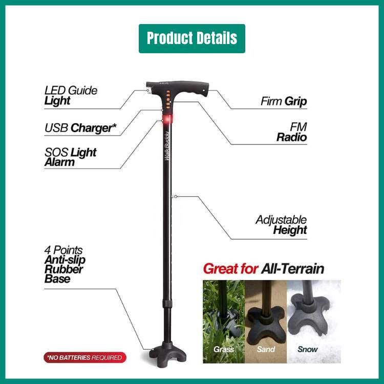 Versatile LED Folding Walking Cane for Enhanced Stability 3