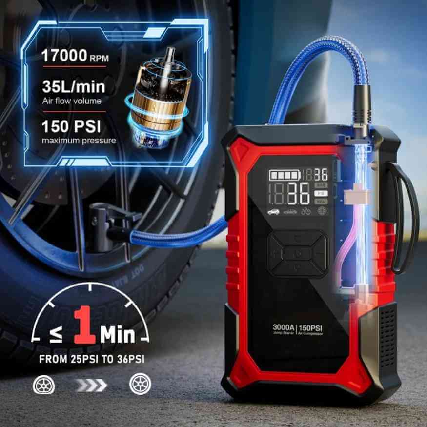 Versatile Portable Jump Starter with Tire Inflator 1