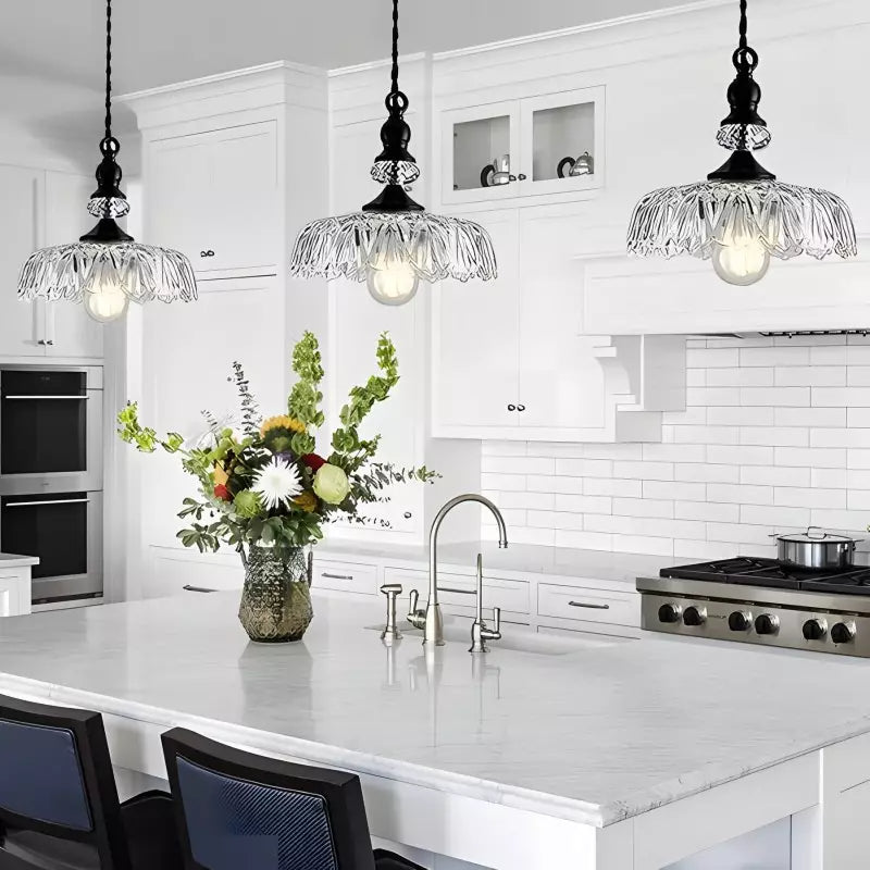 Vintage Glass Pendant Light | Kitchen Pendant Lighting Fixture | Elegant Hanging Lights | Adjustable Cord Pendant | Warm Light for Living Room - Zardee 5