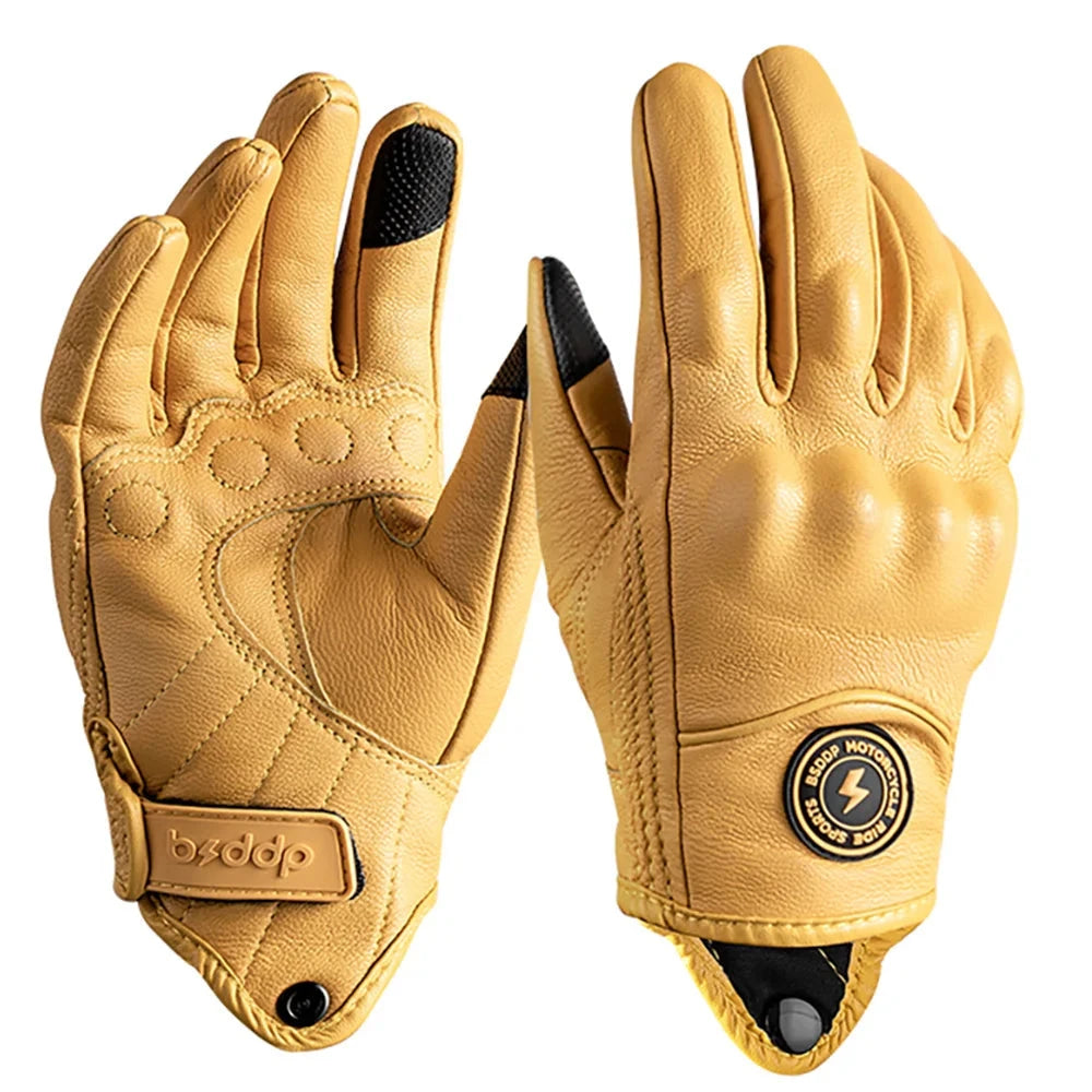Vintage Real Leather Breathable Touch Screen Gloves 1