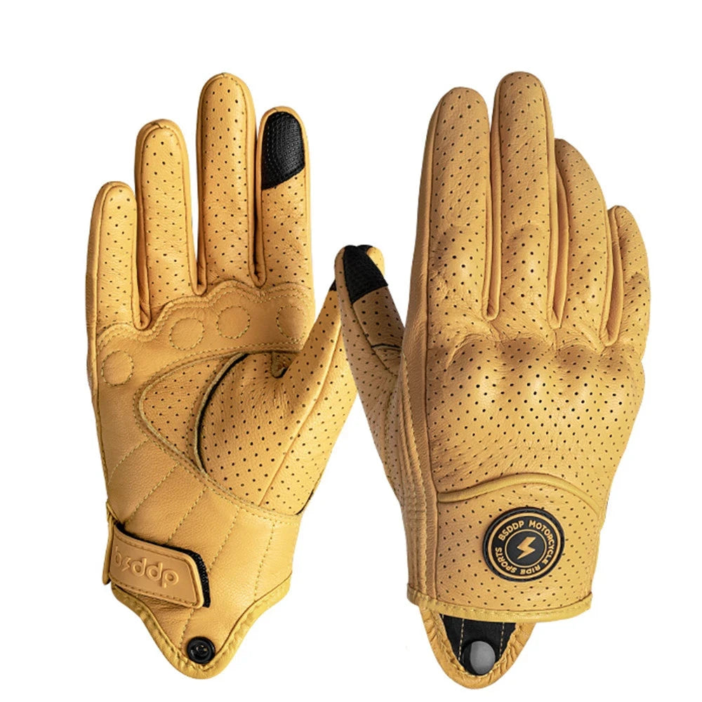 Vintage Real Leather Breathable Touch Screen Gloves 12