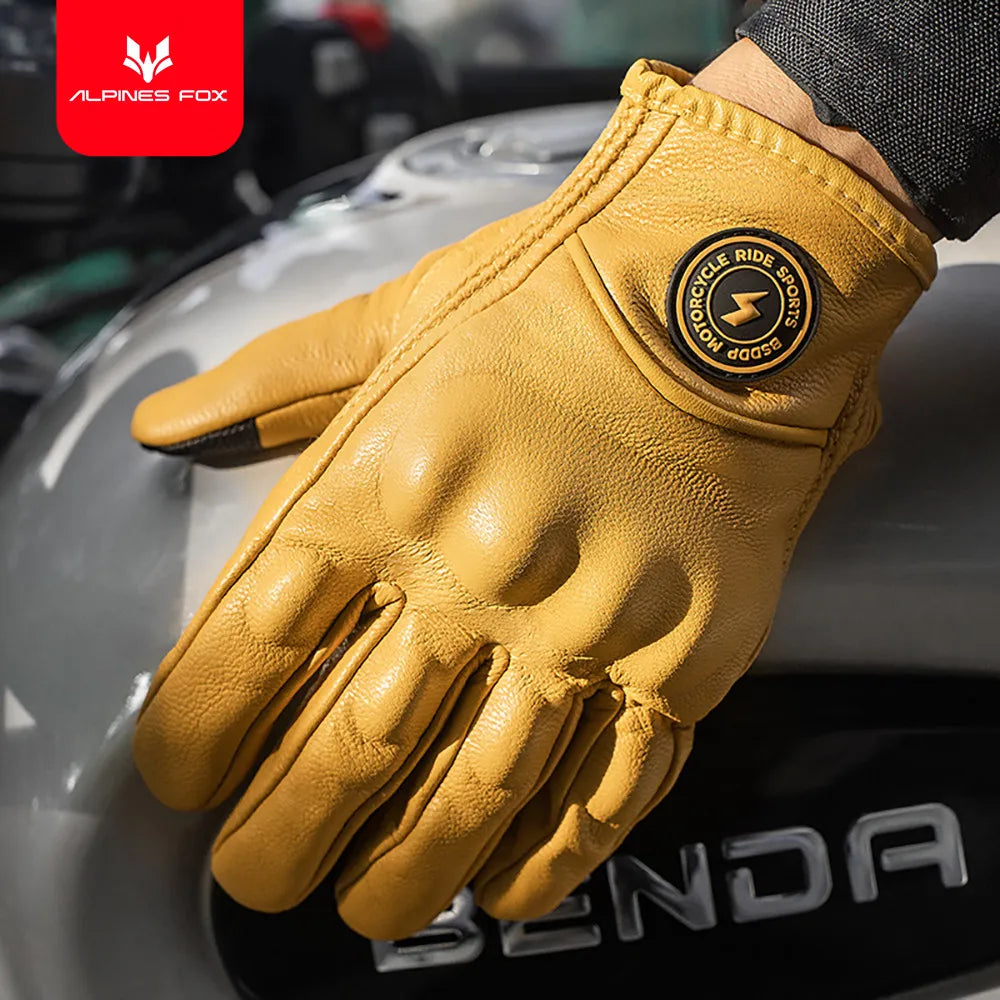 Vintage Real Leather Breathable Touch Screen Gloves 2