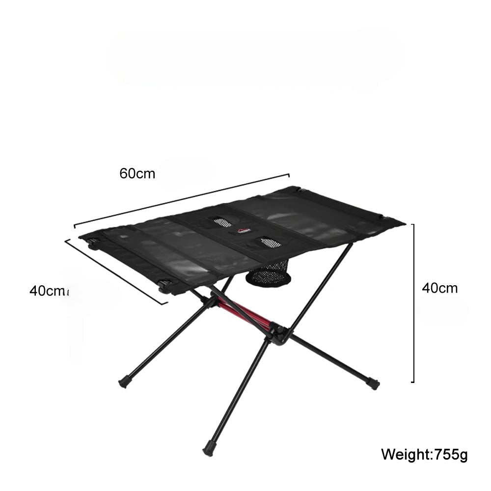 Kompakt foldbart campbord med kopholdere og netlomme, letvægts udendørs picnicbord til vandreture, rejser og strand
