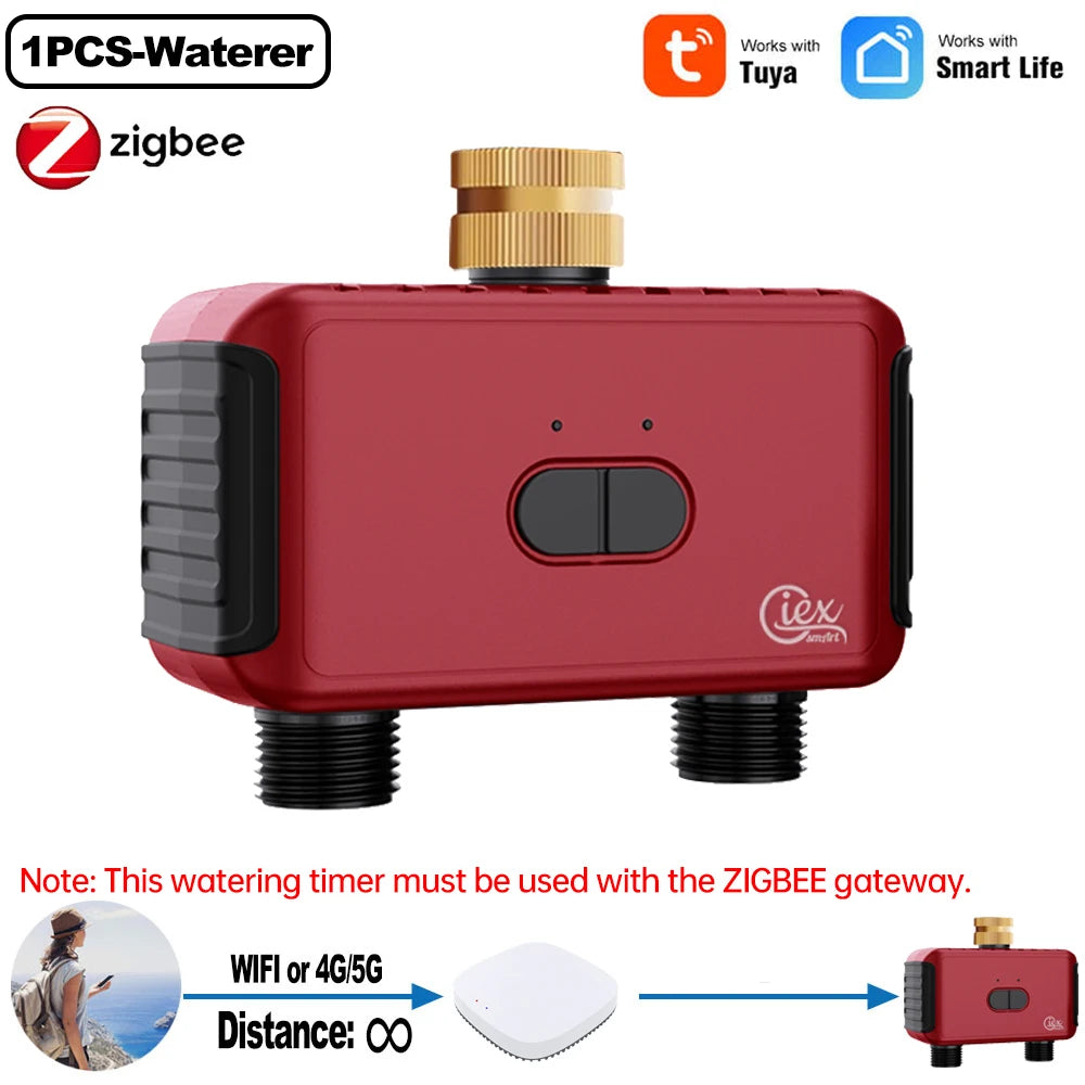 WIFI & ZIGBEE 2-Zone Watering Timer Smart Garden Automatic Irrigation System Drip Sprinkler Controller Valve Tuya 2MQTT ZHA 6