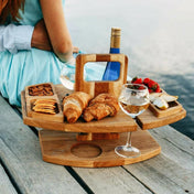 Mesa de picnic plegable Trail Haven con portavasos de vidrio, diseño portátil de madera para comidas y reuniones al aire libre