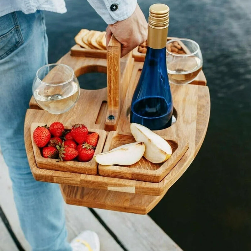 Mesa de picnic plegable Trail Haven con portavasos de vidrio, diseño portátil de madera para comidas y reuniones al aire libre