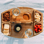Mesa de picnic plegable Trail Haven con portavasos de vidrio, diseño portátil de madera para comidas y reuniones al aire libre