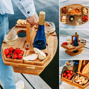 Mesa de picnic plegable Trail Haven con portavasos de vidrio, diseño portátil de madera para comidas y reuniones al aire libre