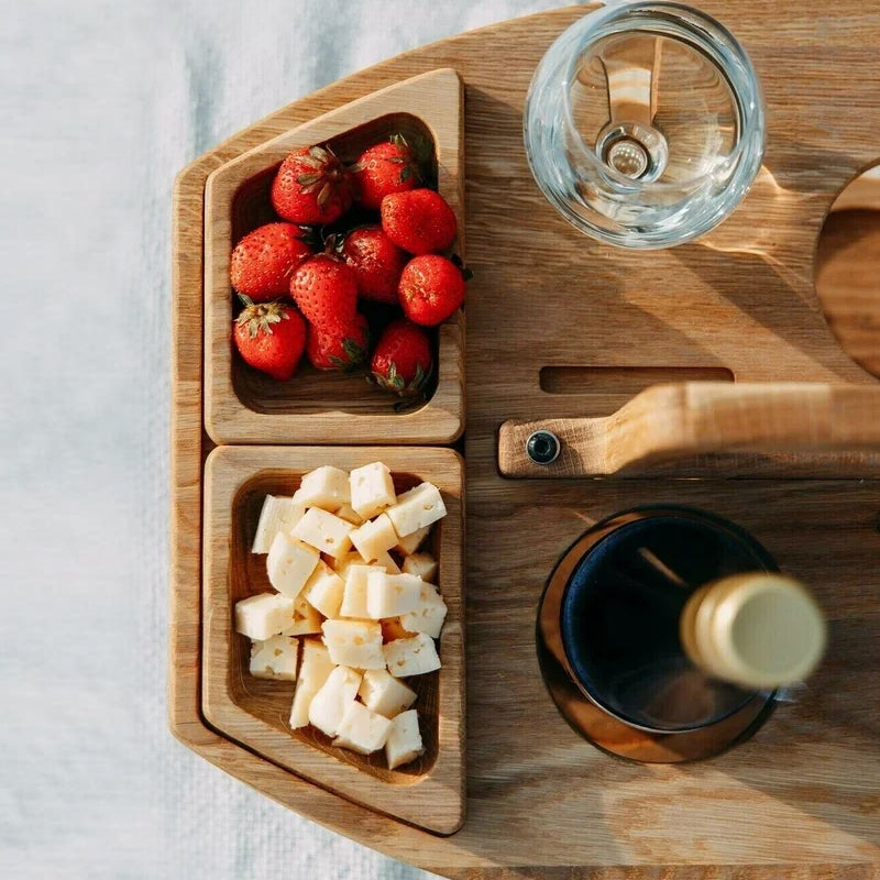 Mesa de picnic plegable Trail Haven con portavasos de vidrio, diseño portátil de madera para comidas y reuniones al aire libre