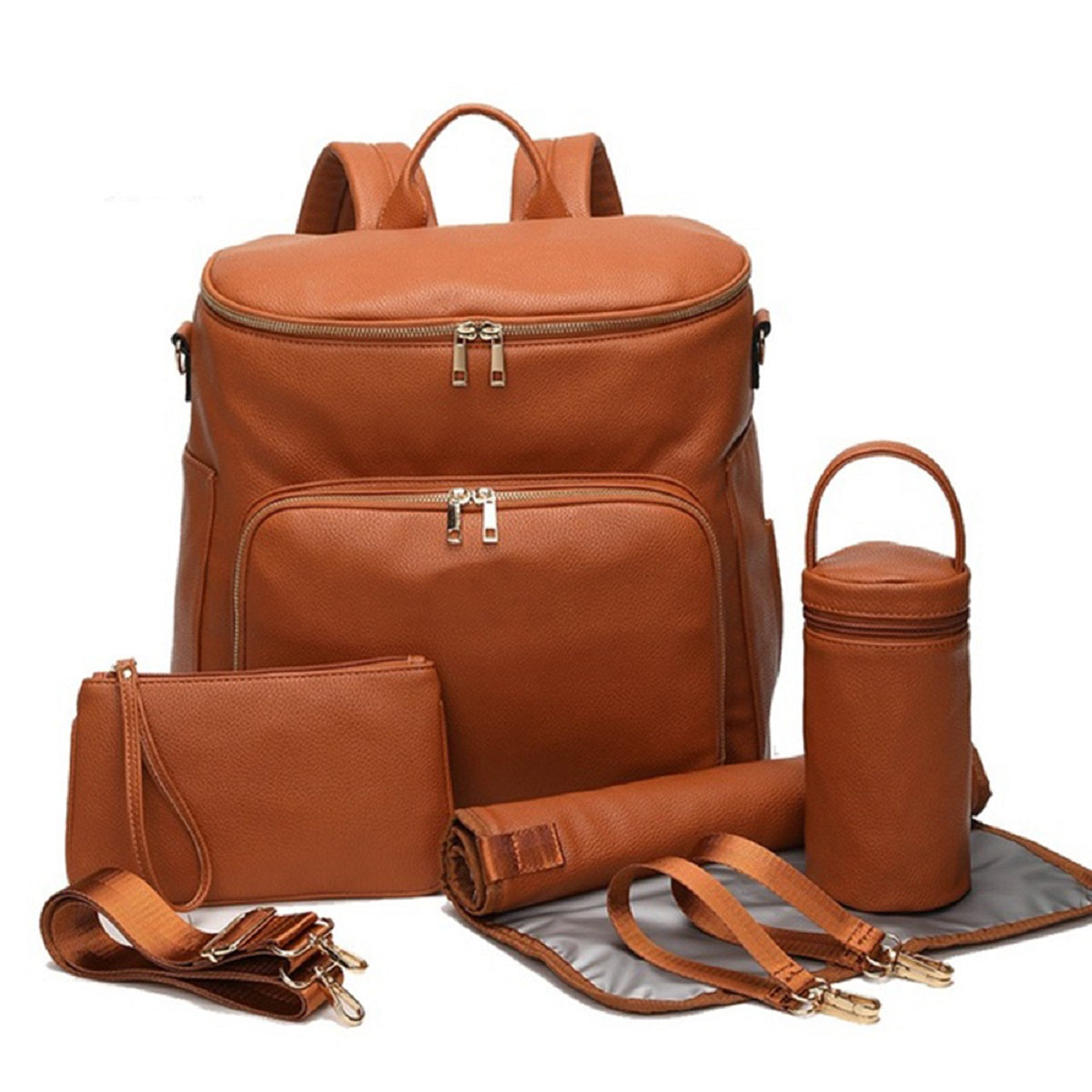 Sac à dos pour couches en cuir PU avec grande capacité, sac de voyage pour parents en déplacement et sorties quotidiennes