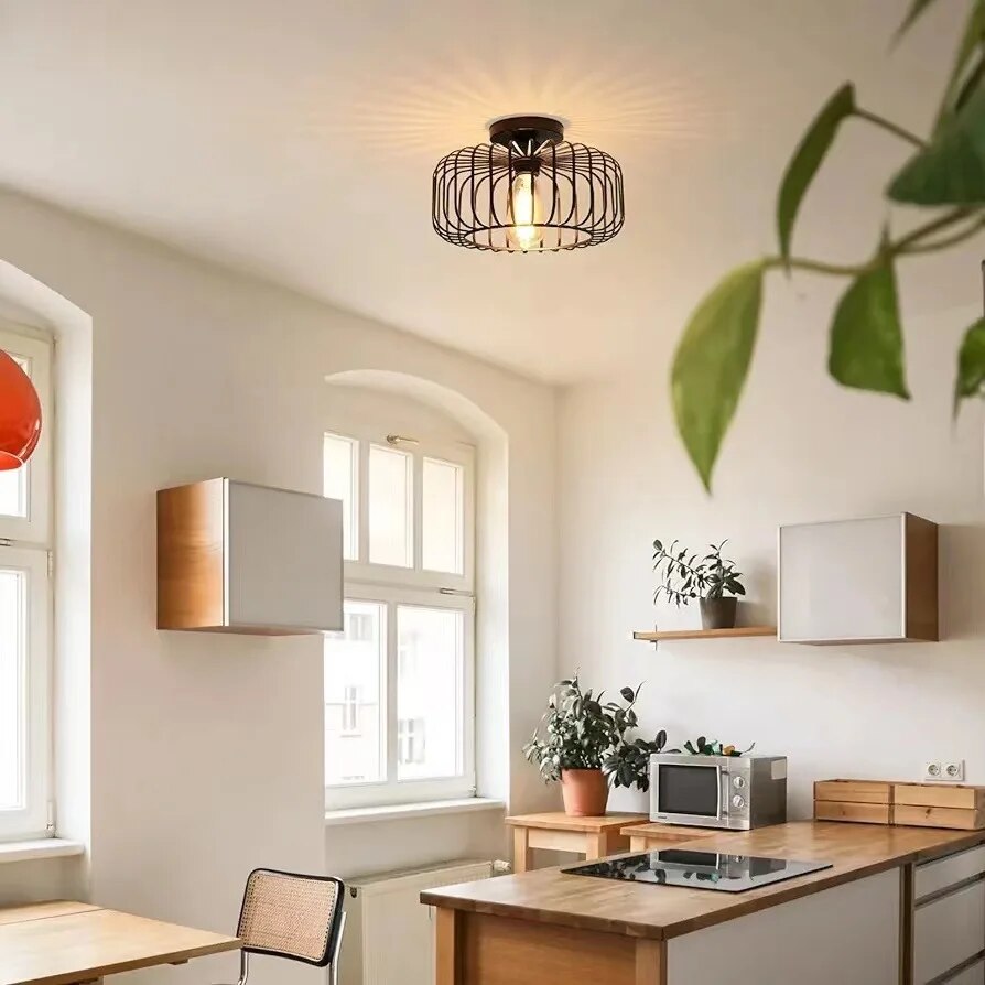 Birdcage Ceiling Light | E26 Pendant Fixture | Modern Iron Lamp | Decorative Indoor Lighting | Warm Ambience Fixture - Zardee-3
