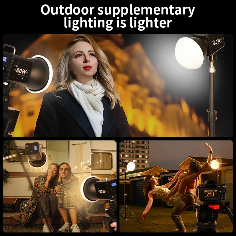 ZU80/ZU60 Photo Studio Light COB Bi-Color 2500-8500K CRI≥95 TLCI≥97 With Diffuser LED Video Lights Fill Lighting 5
