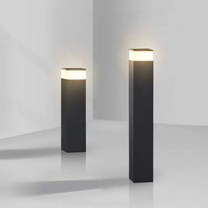 Solcellsbelysning för trädgård med rektangulär svart stolpdesign för gångvägar och utomhusgångar
