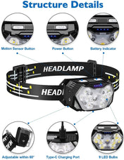 USB Rechargeable LED Sensor Head Torch For Outdoor Activities By NorthPeak Outdoors Camping And Night Walking