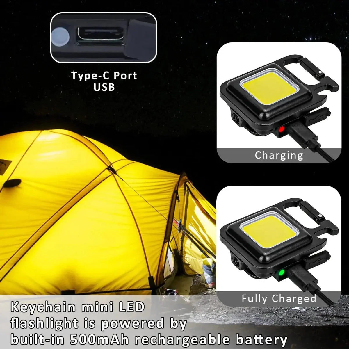 Luz de trabajo compacta impermeable recargable por USB BrightTrail para camping, reparaciones y tareas al aire libre