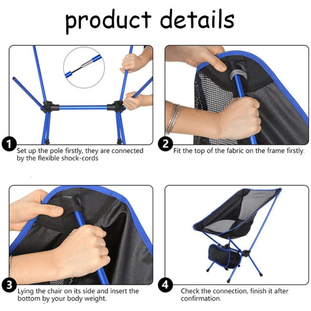 Chaise de camping pliante légère Siège portable d'extérieur Idéal pour le camping, la randonnée, la pêche et les festivals