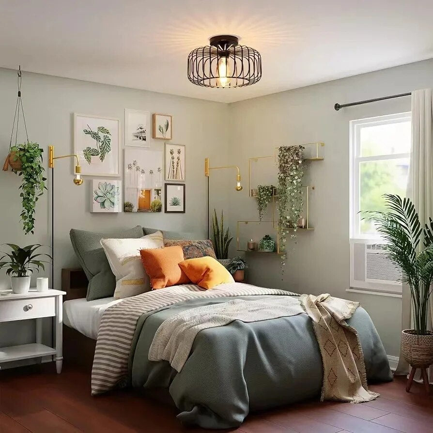 Birdcage Ceiling Light | E26 Pendant Fixture | Modern Iron Lamp | Decorative Indoor Lighting | Warm Ambience Fixture - Zardee-2