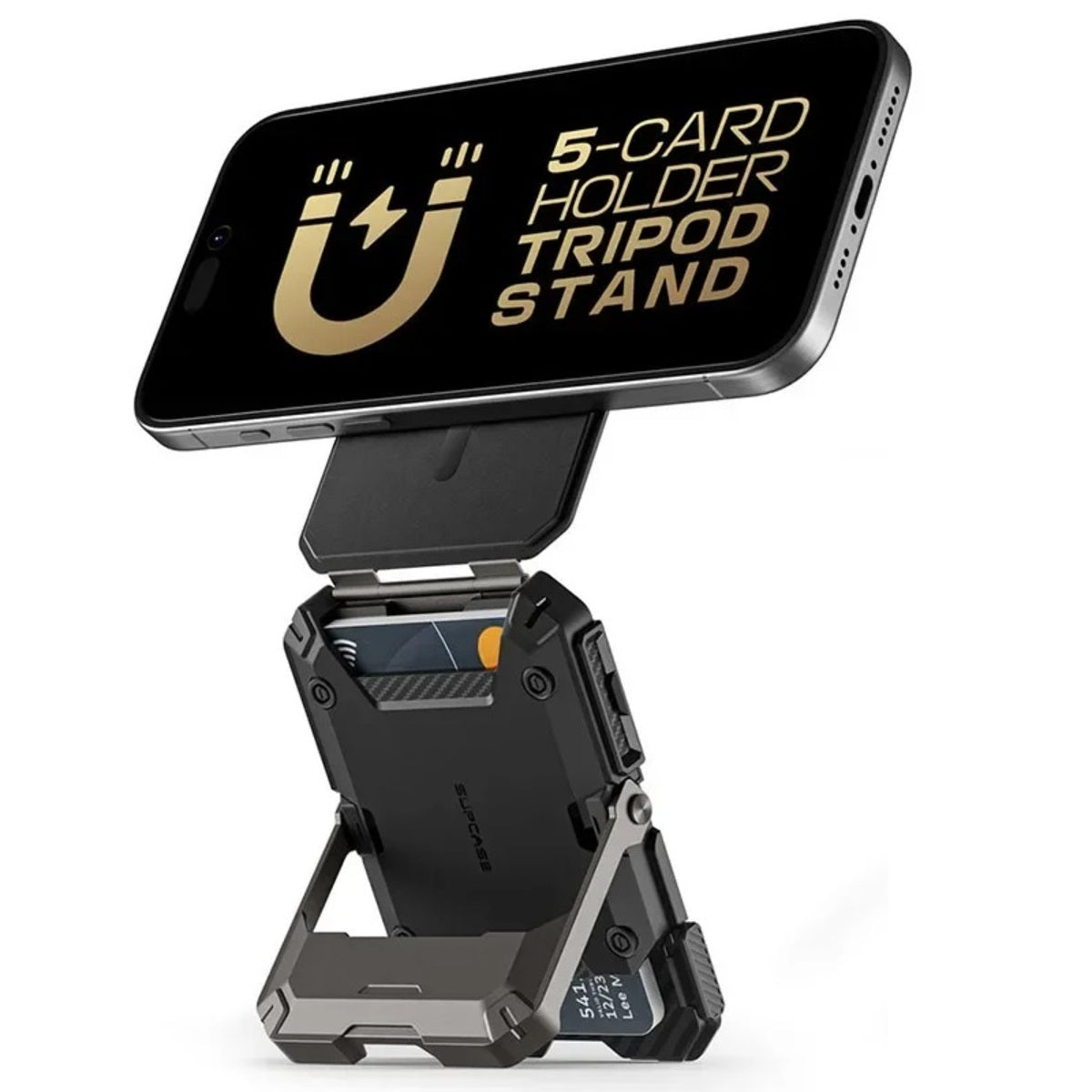 Magnetic Tripod Phone Stand With MagFlex Wallet And Adjustable Holder For iPhone On The Go