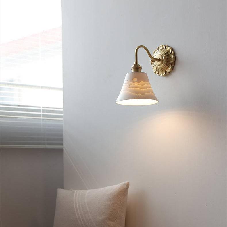 Brass Wall Light Fixture | Vintage Wall Sconces | Elegant Bathroom Wall Lights | Ceramic Wall Lamp | Modern Home Lighting - Zardee 5