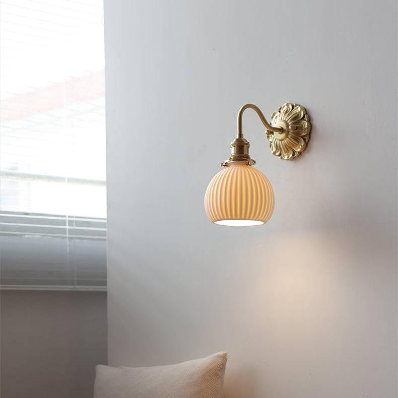 Brass Wall Light Fixture | Vintage Wall Sconces | Elegant Bathroom Wall Lights | Ceramic Wall Lamp | Modern Home Lighting - Zardee 1