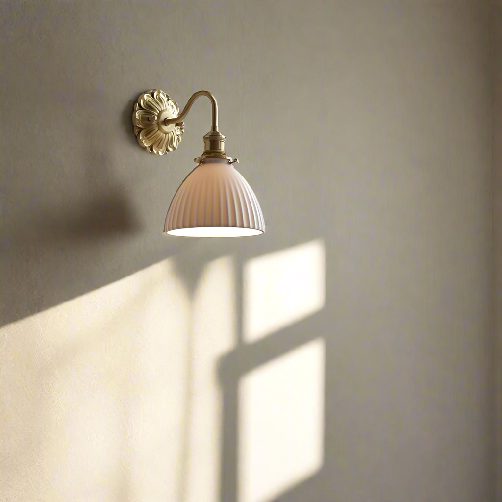 Brass Wall Light Fixture | Vintage Wall Sconces | Elegant Bathroom Wall Lights | Ceramic Wall Lamp | Modern Home Lighting - Zardee 3