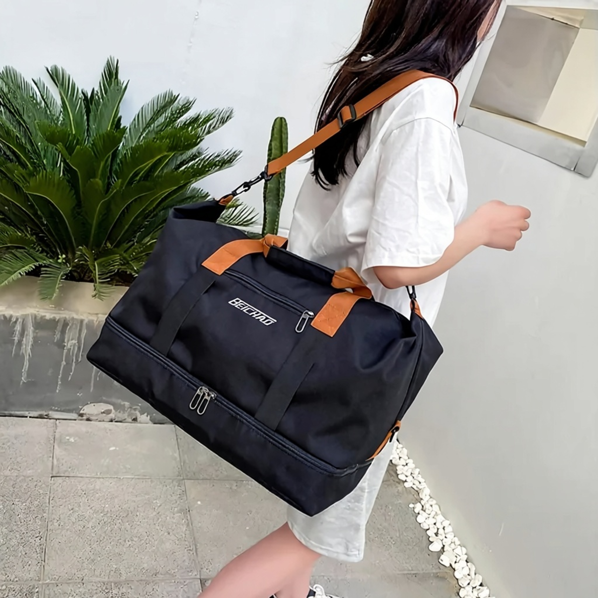 Sac de sport de voyage portable, sac polochon pratique pour courts séjours fitness et usage en cabine
