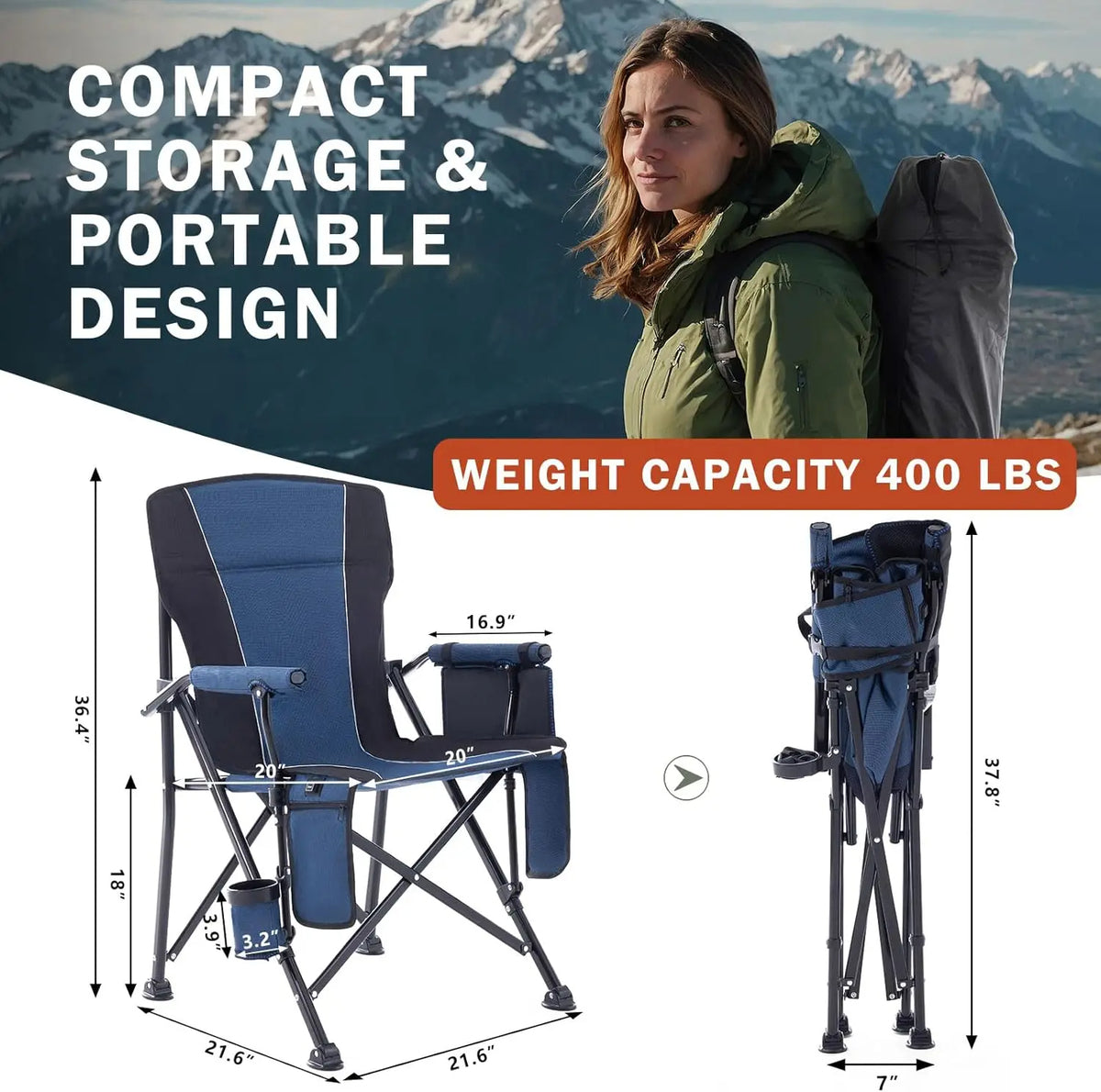 Chaise de camping pliante chauffante avec porte-gobelet, ultra portable et robuste pour usage extérieur