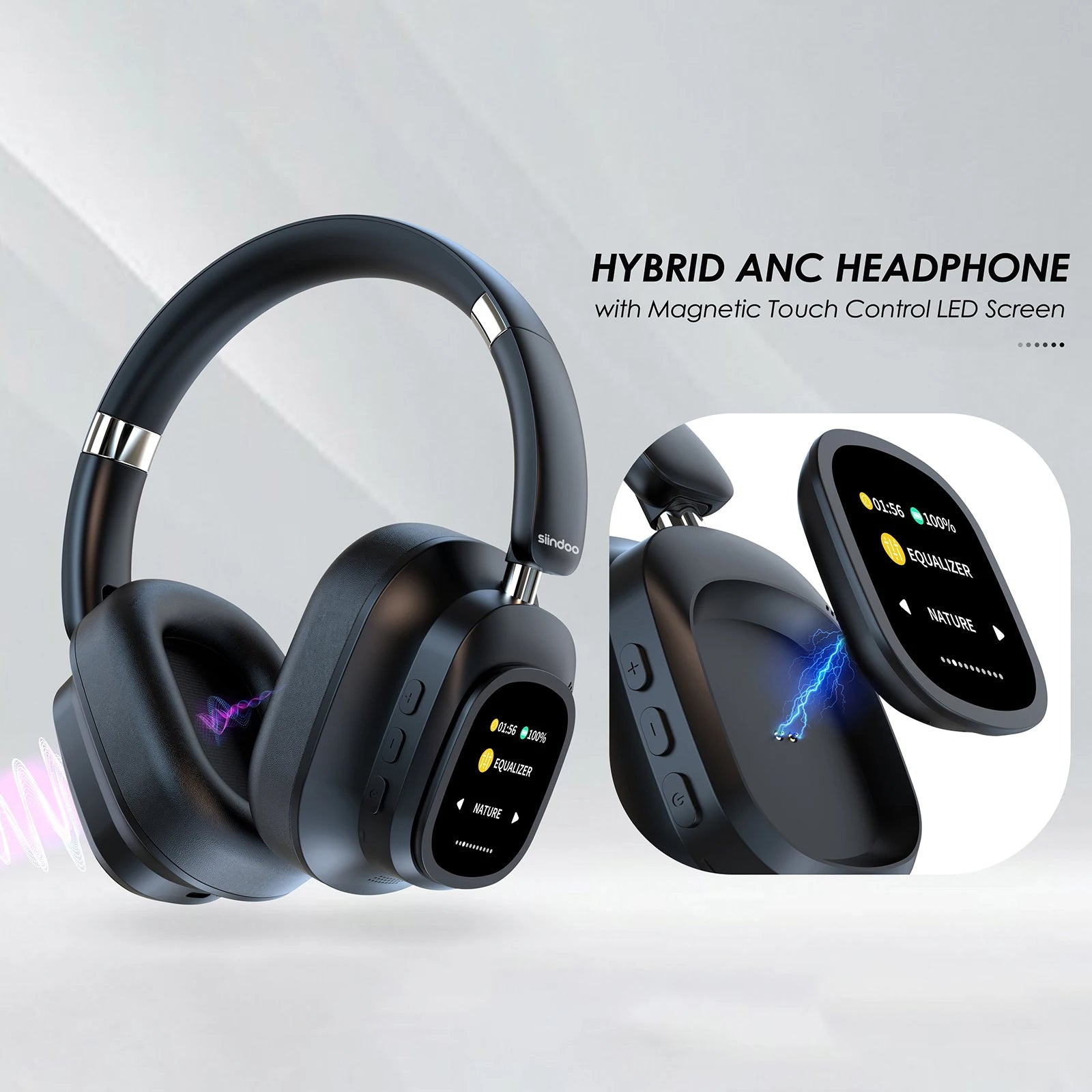 Hybrid-Kopfhörer und Headset mit LED-Bildschirm und magnetischer Touch-Steuerung