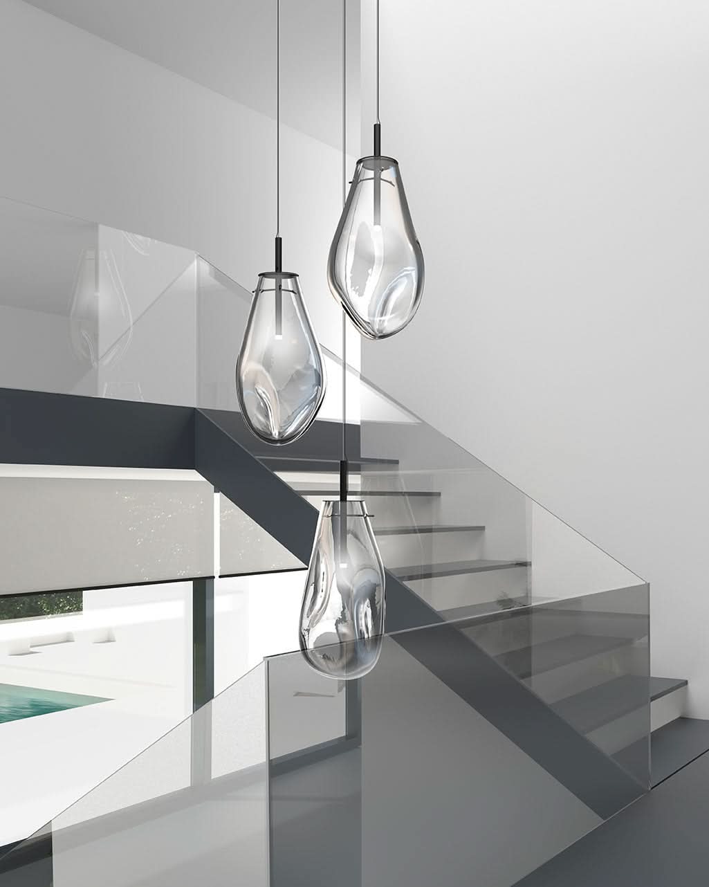 Suspension LED contemporaine avec abat-jour en verre pour intérieurs modernes et espaces de vie élégants