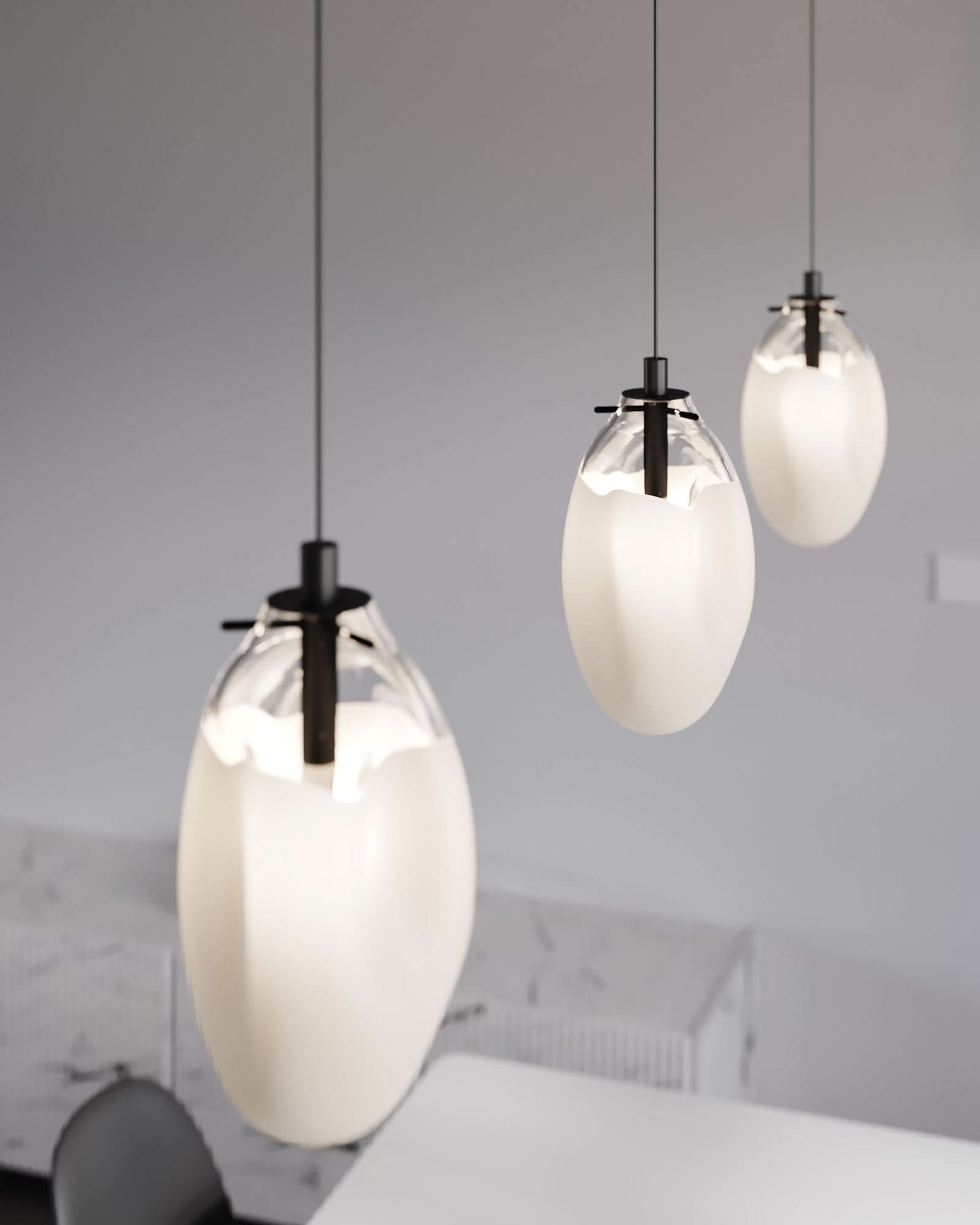 Suspension LED contemporaine avec abat-jour en verre pour intérieurs modernes et espaces de vie élégants