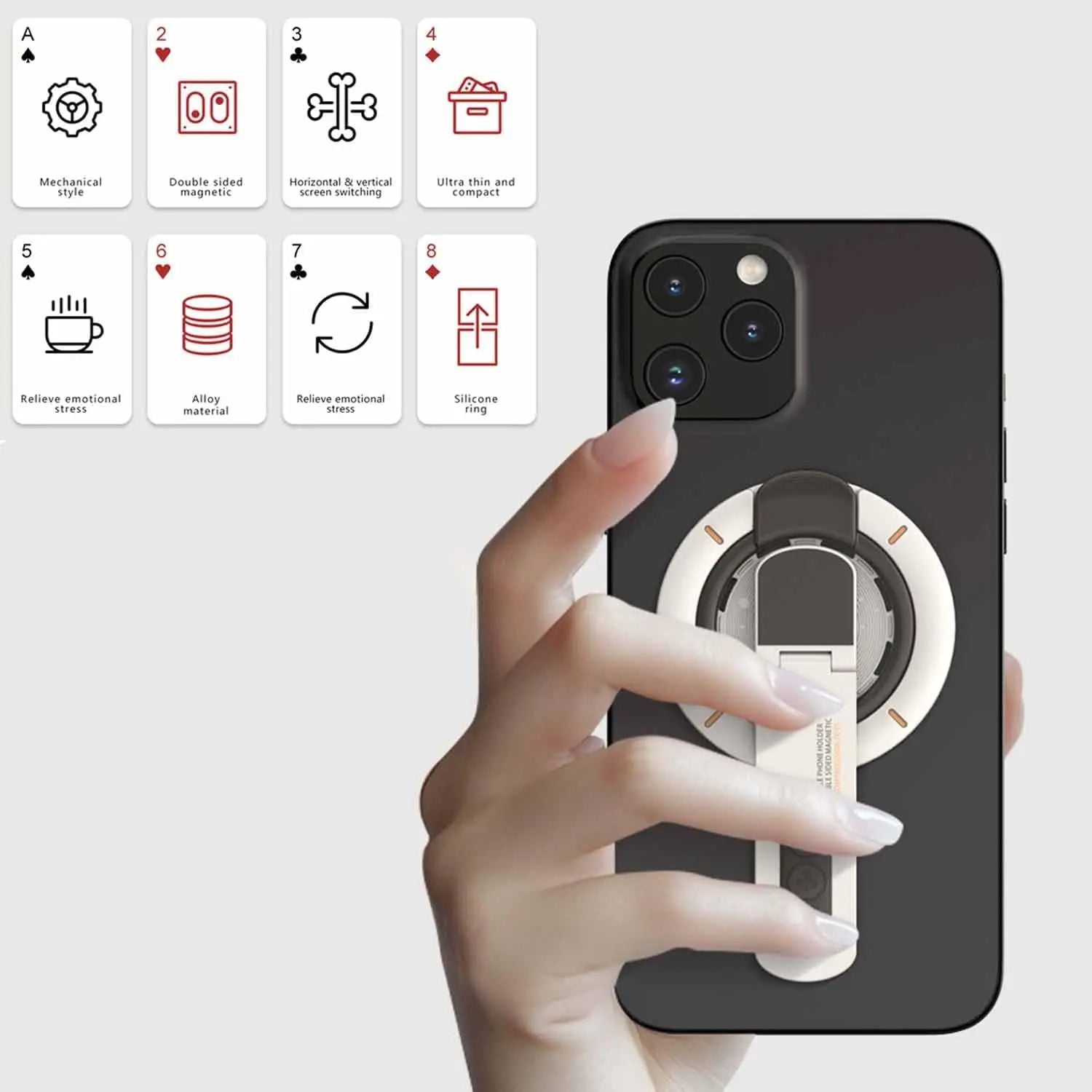 Support de téléphone magnétique trois-en-un avec anneau double face pour appareils iPhone Édition