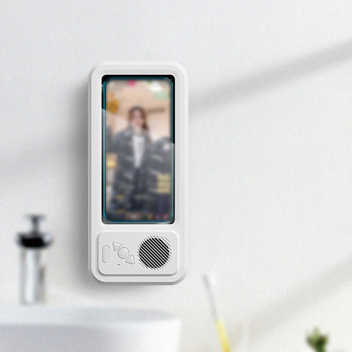 Bruseholder til telefon med Bluetooth-højttaler, vandtæt, dugfri vægmontering til badeværelset