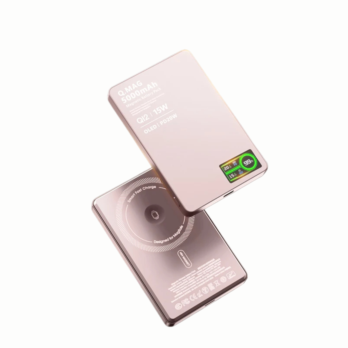 TrioMag 3-in-1 magneettinen virtapankki 15W langattomalla laturilla ja LCD-näytöllä iPhonelle, Watchille ja AirPodsille