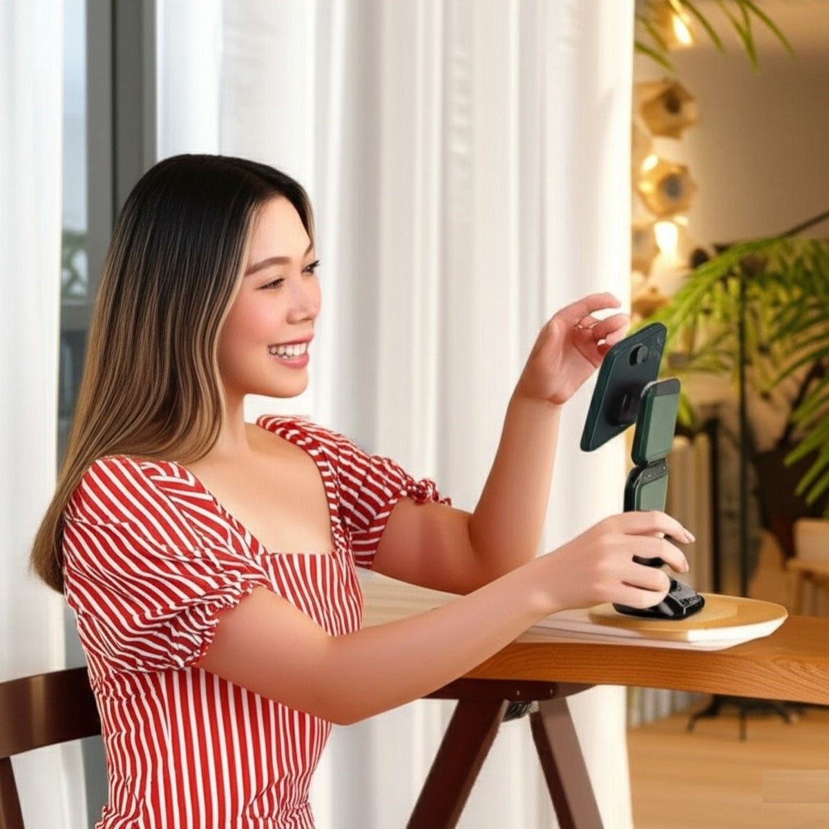 Magnetic Tripod Phone Stand With MagFlex Wallet And Adjustable Holder For iPhone On The Go